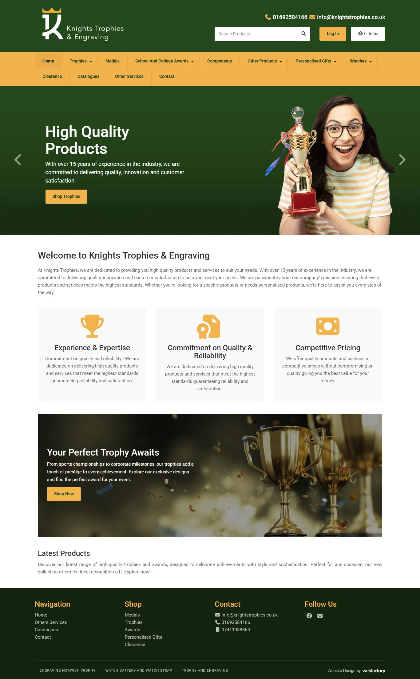 Knight Trophies — WordPress Elementor website project
