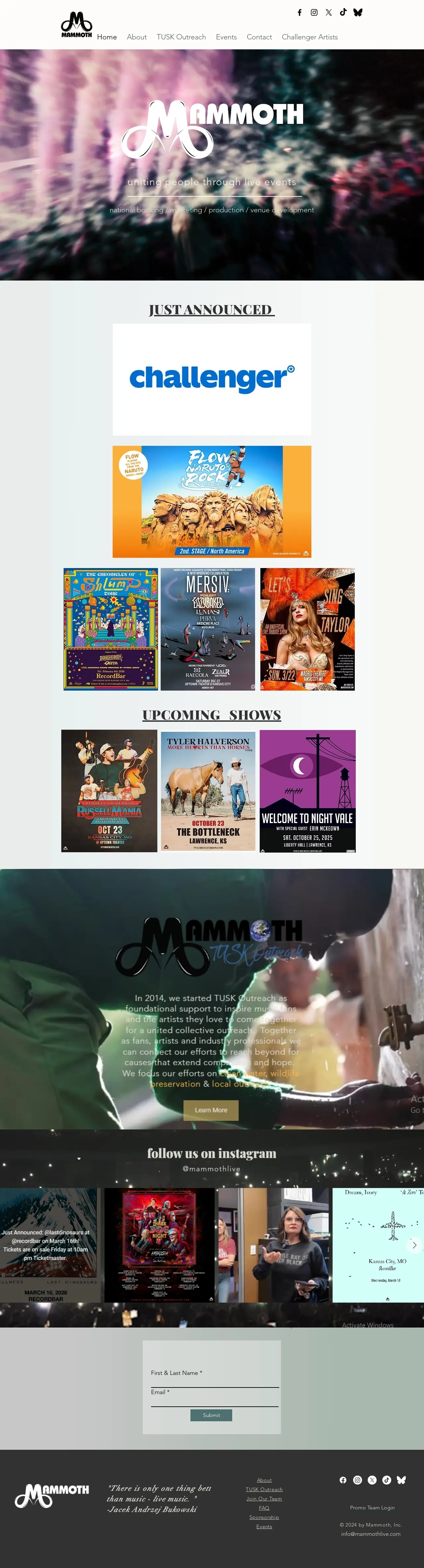 Mammoth Live — Wix Studio website project